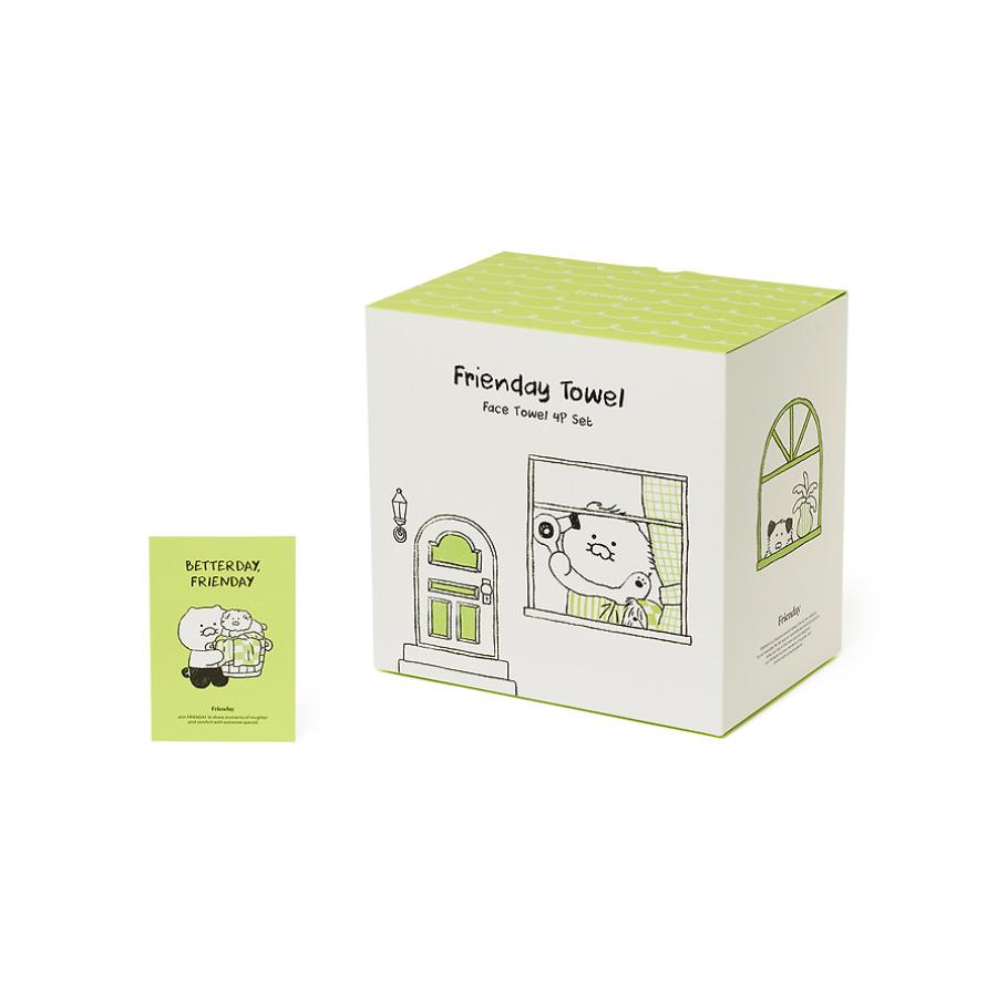 Kakao Friends - FRIENDAY Face Towel 4-Piece Set Green & Mocha (Choonsik)