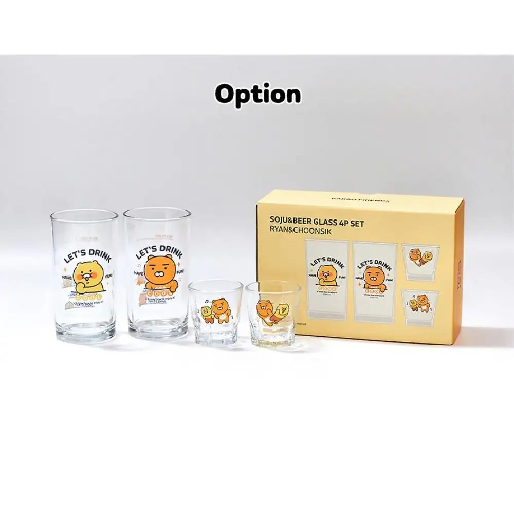 Kakao Friends - Ryan & Choonsik Soju & Beer Glass 4P-Set - Kakao Friends - Glass Cup - Harumio