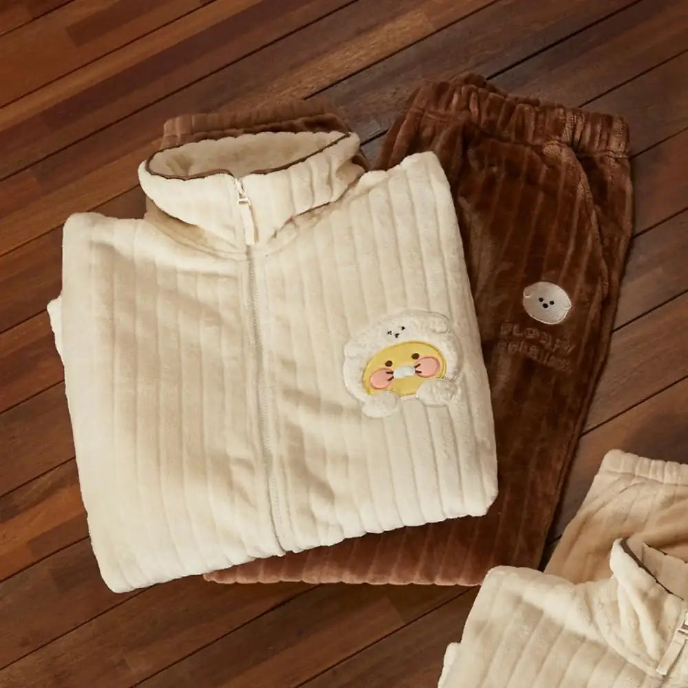 Kakao Friends - Floofy Friends Choonsik Zip-up Fleece Pajamas Set - Kakao Friends - Pajama Set - Harumio