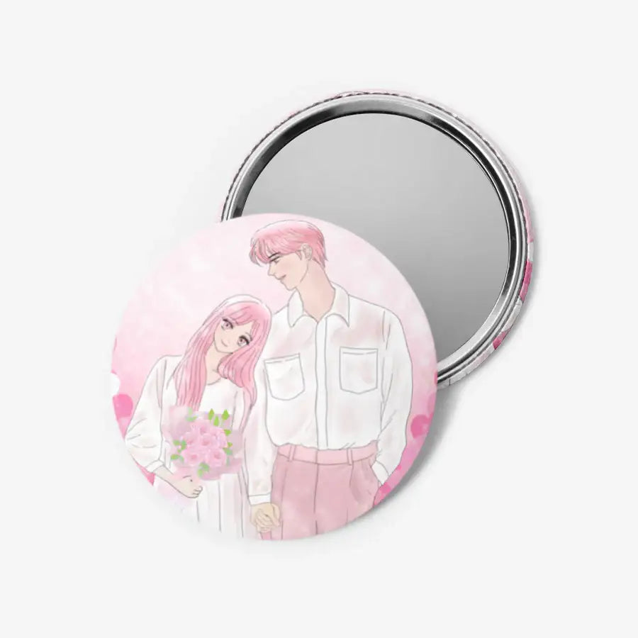 Rottie Pink - Pink Heart Couple Hand Mirror Button - Marpple Shop - Hand Mirror - Harumio