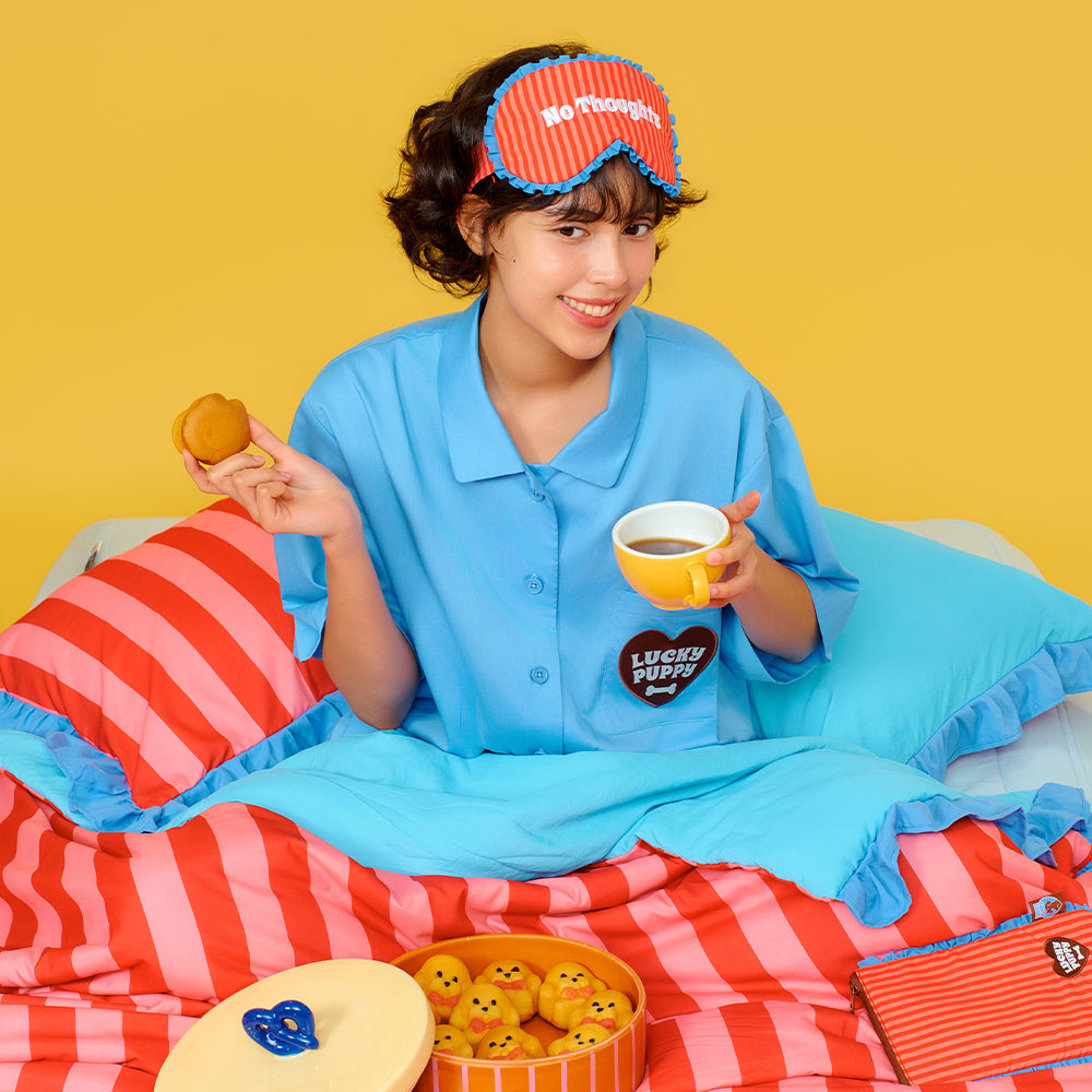 Wiggle Wiggle - Short-Sleeved Pajama Set (Lucky Puppy Blue Stripe)