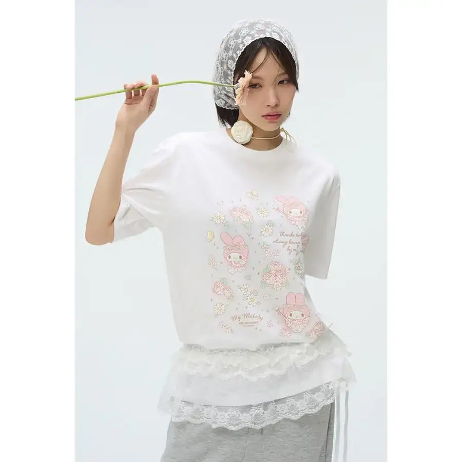 SPAO x My Melody - 50th Anniversary Short Sleeve T-Shirt (White) - SPAO - T-Shirt - Harumio