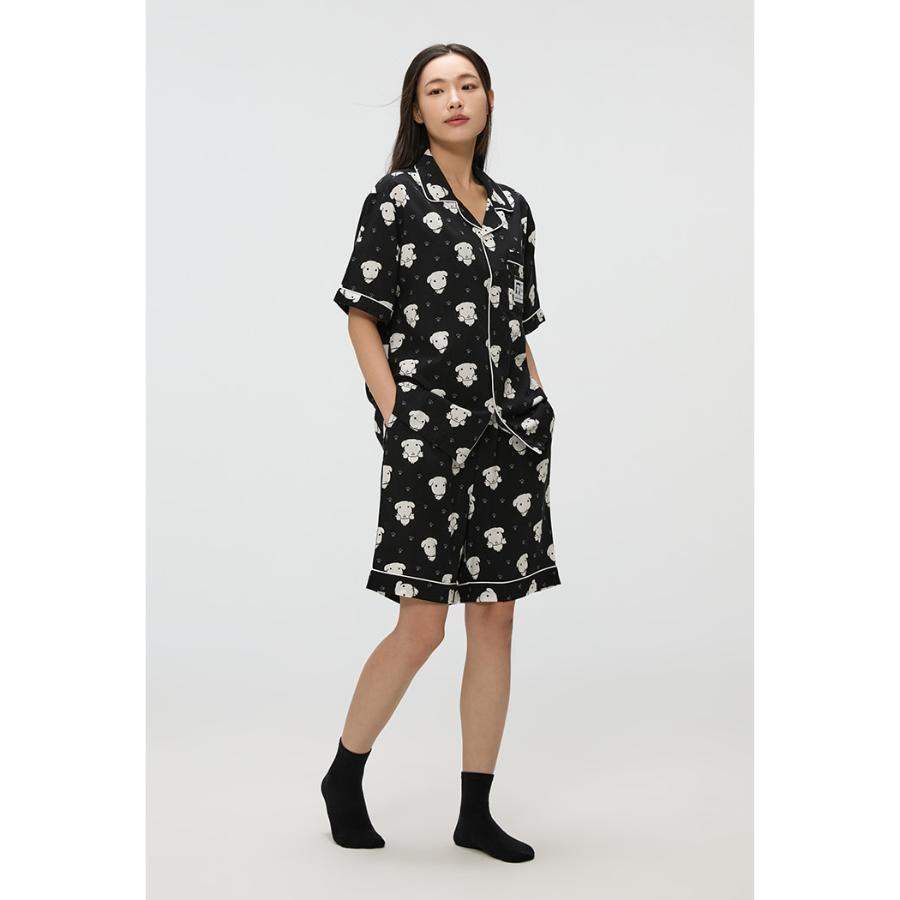 ★SPAO★ Cute and fluffy short-sleeved pajamas in BLACK SPPP SPAO x Ganadi - Short Sleeve Pajamas Set (Black) – Harumio
