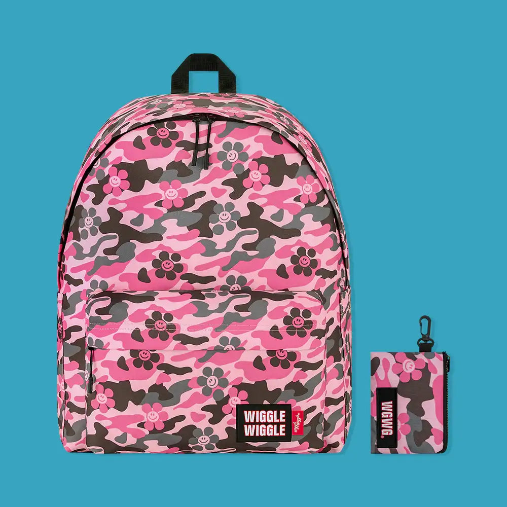 Wiggle Wiggle - Smile We Love Camo Pink Pattern Backpack (L) - Wiggle Wiggle - Backpack - Harumio