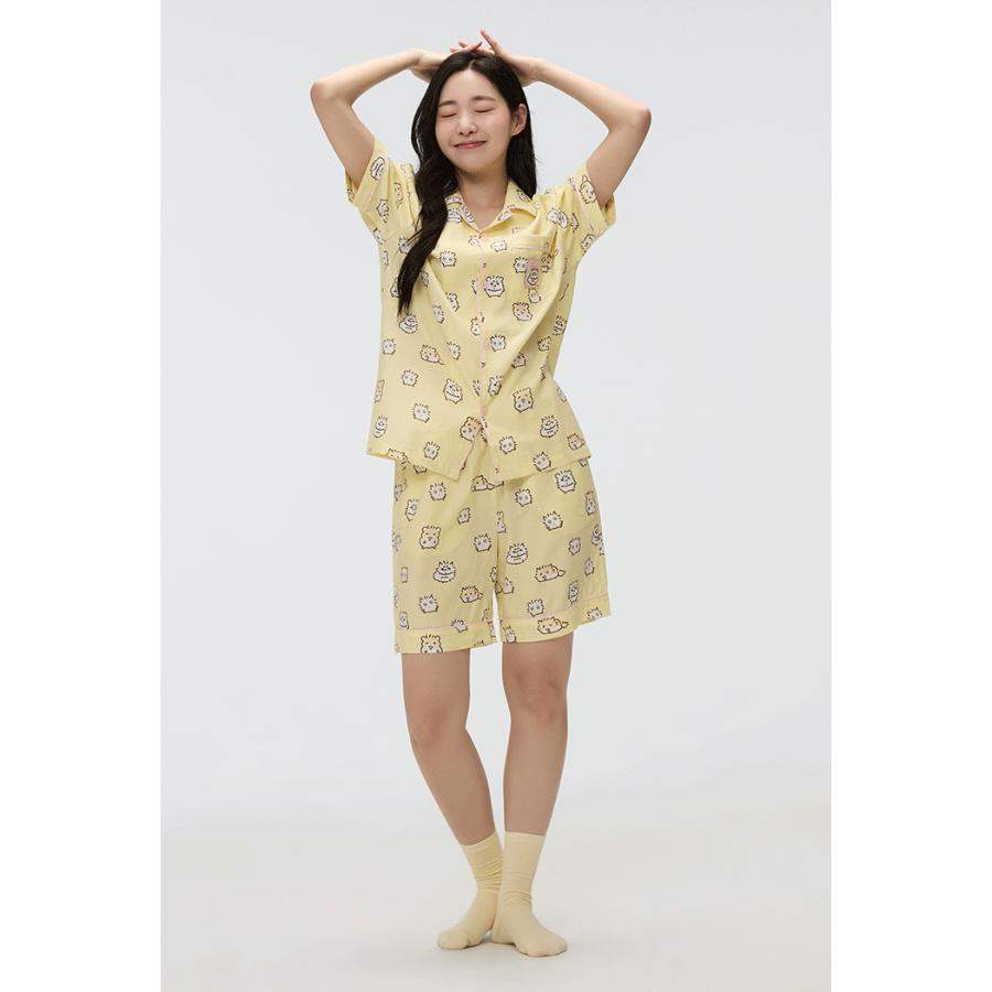 SPAO x Kerham - Short Sleeve Pajamas Set (Light Yellow) - SPAO - Pajamas - Harumio