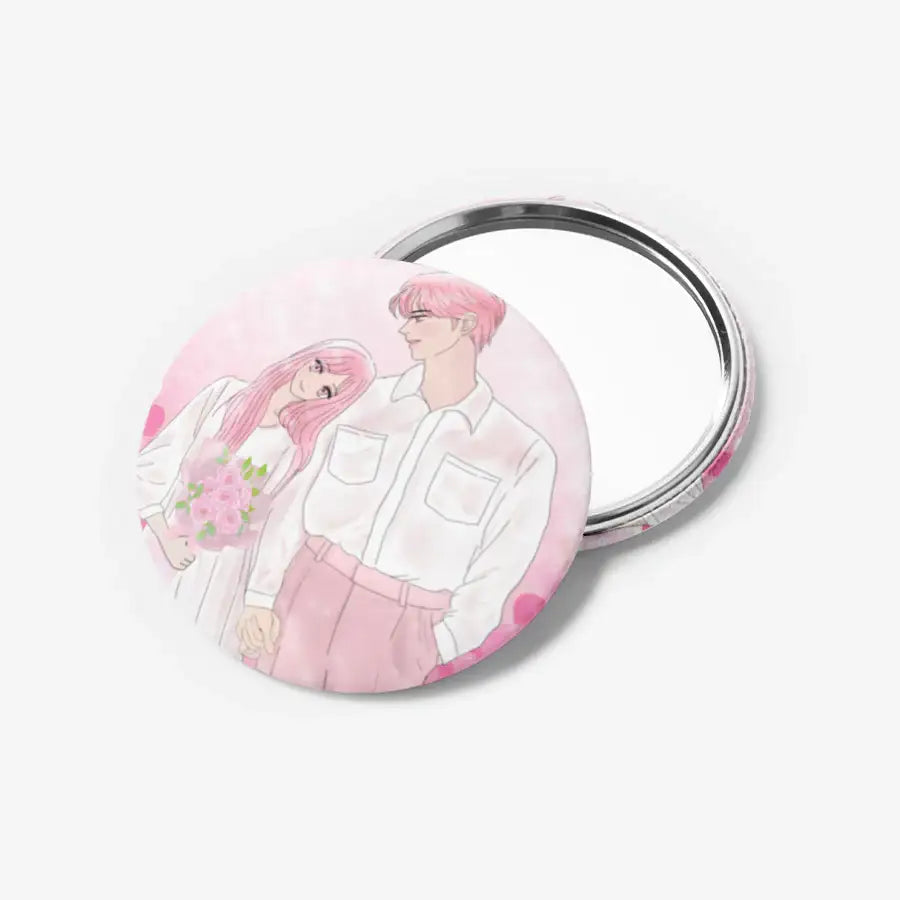 Rottie Pink - Pink Heart Couple Hand Mirror Button - Marpple Shop - Hand Mirror - Harumio