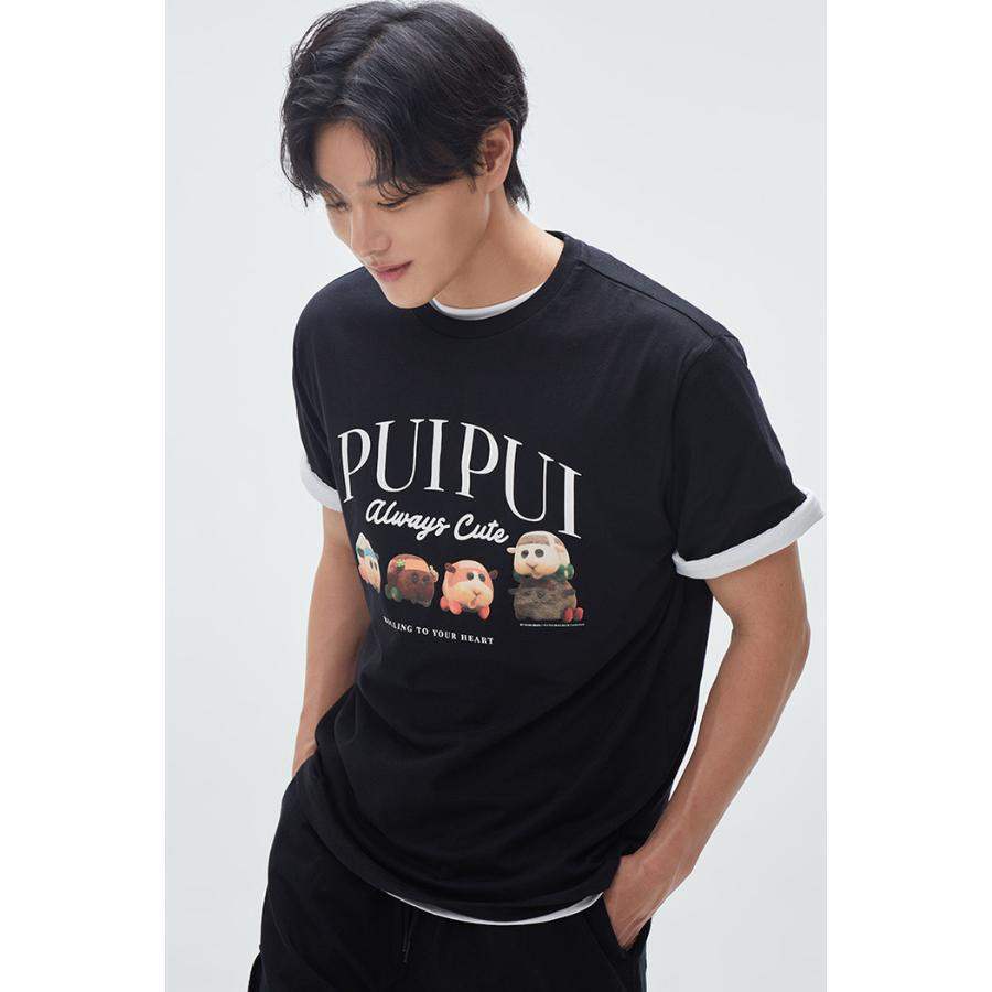 SPAO x Pui Pui Moruka - Short Sleeve T-Shirt (Black) - SPAO - T-Shirt - Harumio