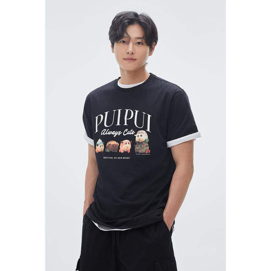SPAO x Pui Pui Moruka - Short Sleeve T-Shirt (Black) - SPAO - T-Shirt - Harumio