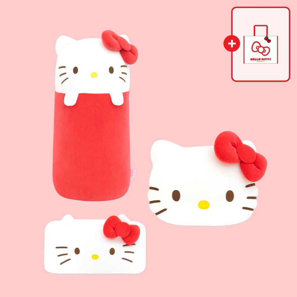 NARA HOME DECO x Hello Kitty - Red Classic Plump Body Pillow + Face Cushion + Tissue Cover Set