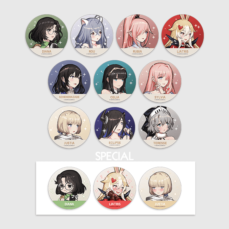 Brown Dust 2 x ANIPLUS - Game Chat Icon Trading Can Badge - ANIPLUS - Can Badge - Harumio