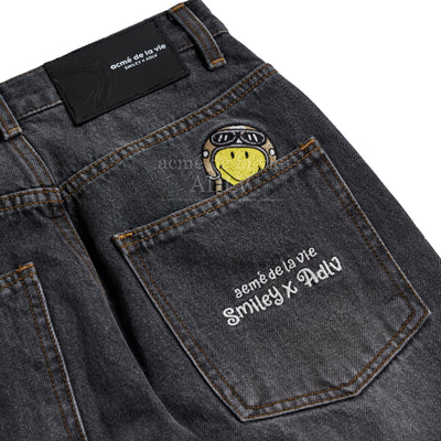 ADLV x Smiley - Biker Smiley Embroidery Denim Pants