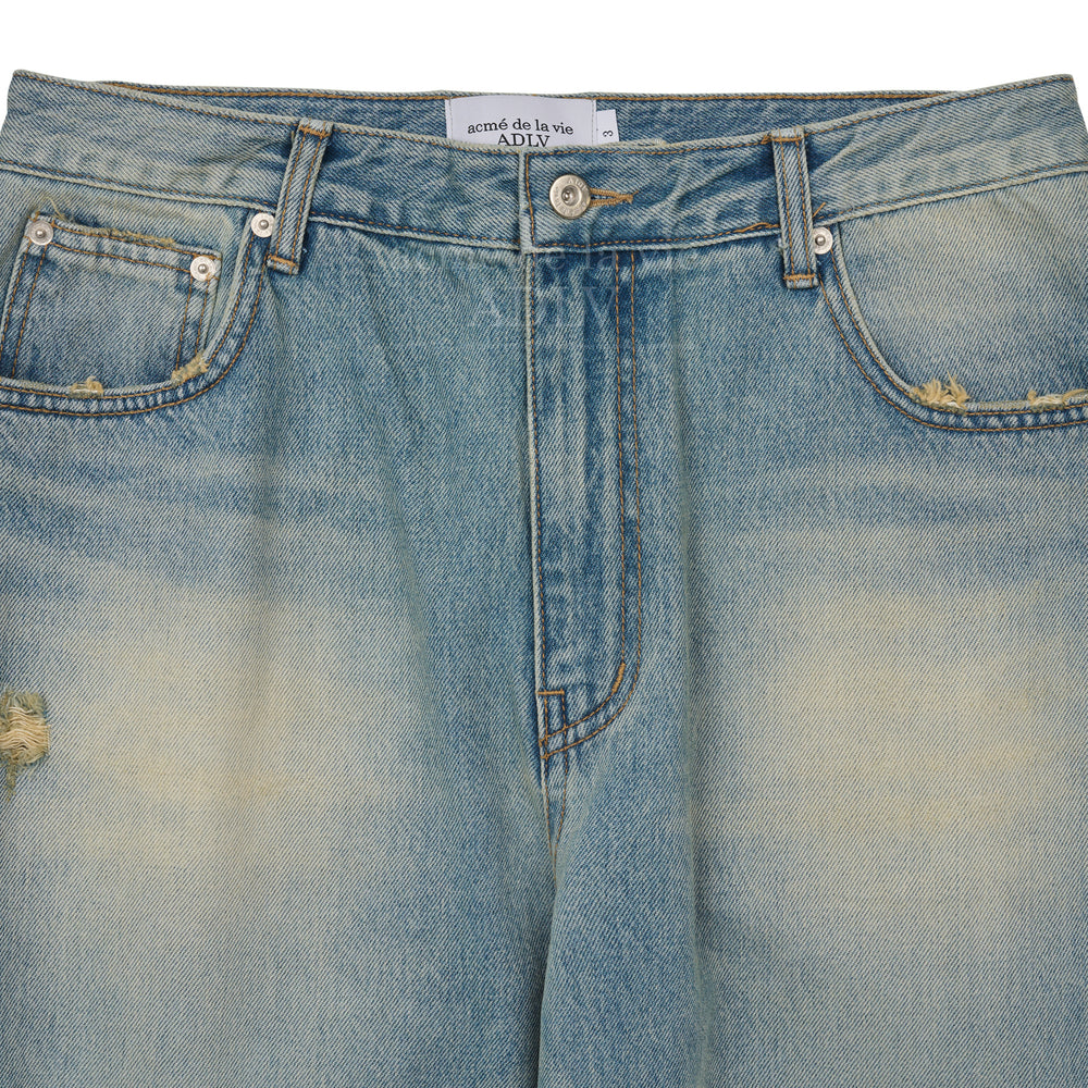 ADLV x Lisa - Yellow Brush Washing Wide Denim Pants