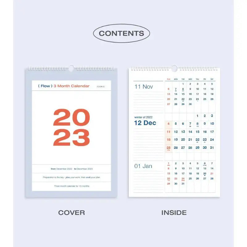 ICONIC - 2023 Flow 3-Month Wall Calendar - ICONIC - Calendars - Harumio