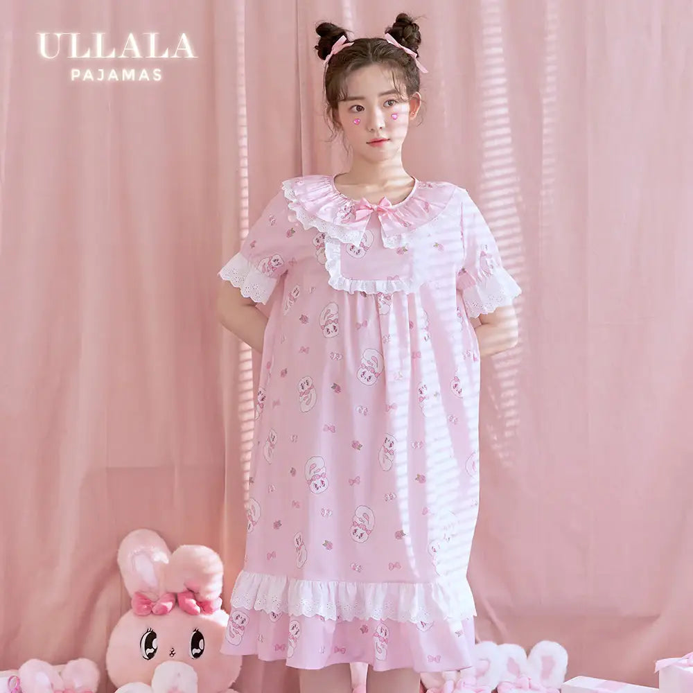 Esther Bunny x Ullala - Heart Bunny Short Sleeve Dress Pajamas - Esther Bunny x Ullala - Clothing - Harumio