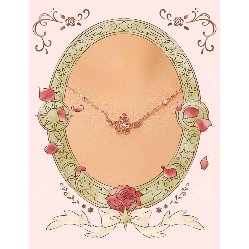OST x Cardcaptor Sakura - Crown Cherry Blossom Wing Silver Necklace