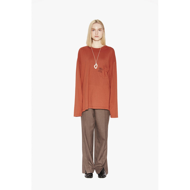 Liful - Oval Pocket Long Sleeve Shirt - Red Brown
