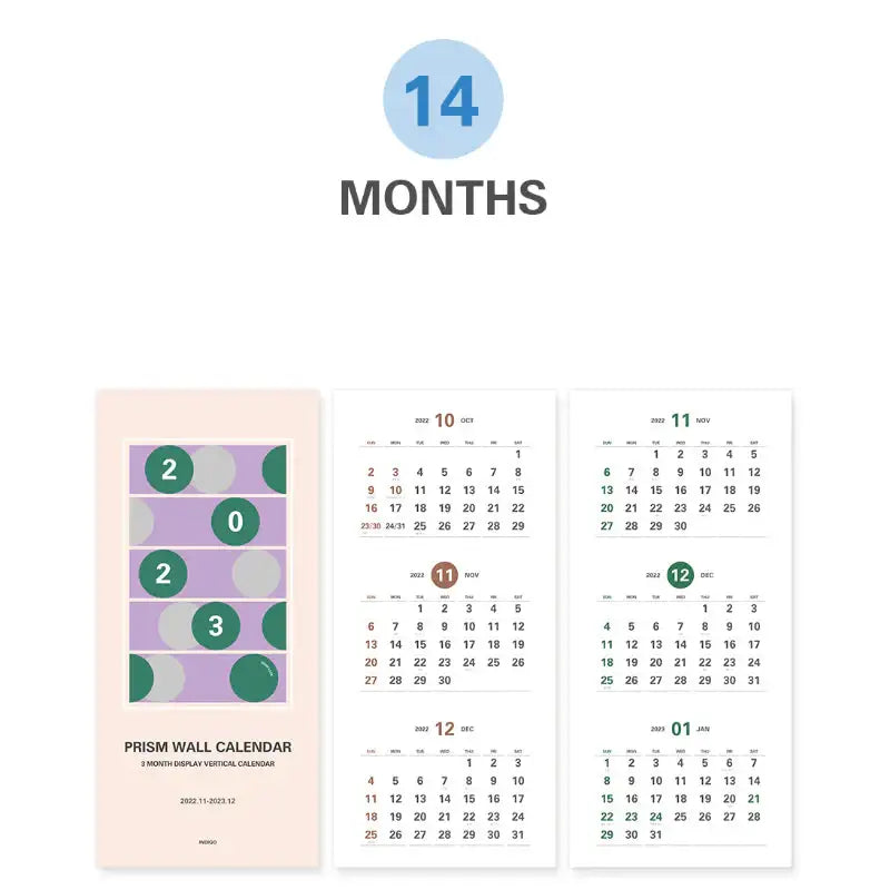 INDIGO - 2023 Prism 3-Month Display Wall Calendar - INDIGO - Calendars - Harumio