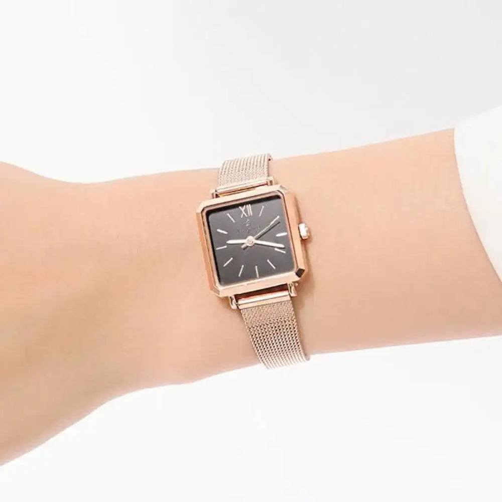 OST - Dreams and Luck Square Black Rose Gold Women's Mesh Watch