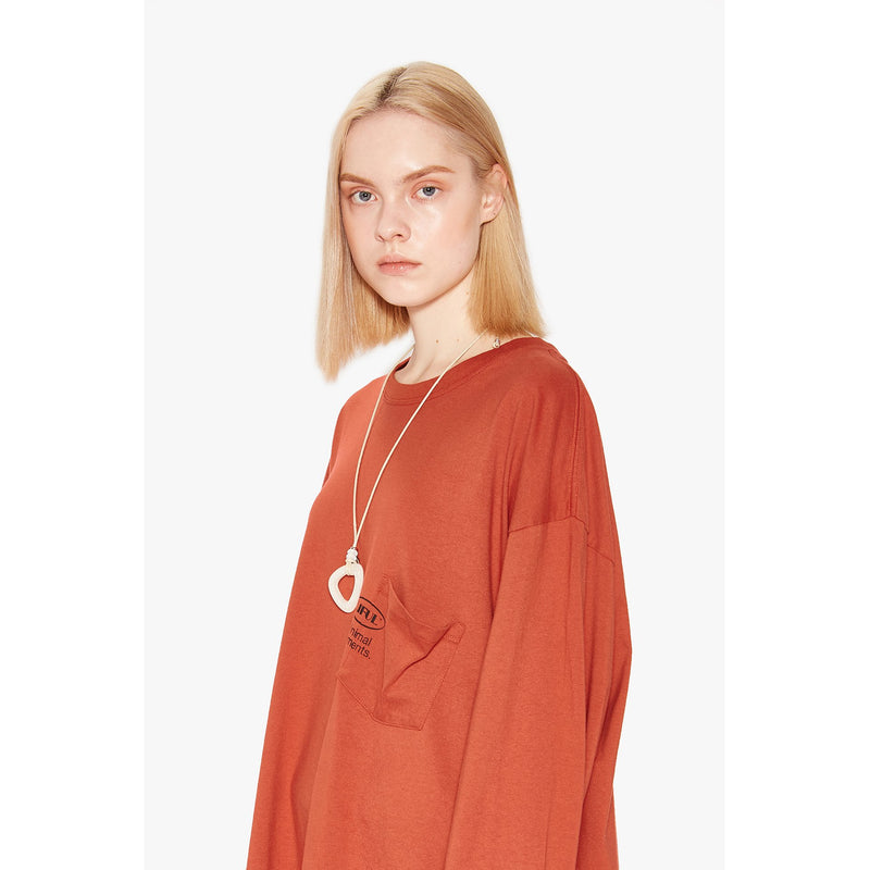 Liful - Oval Pocket Long Sleeve Shirt - Red Brown