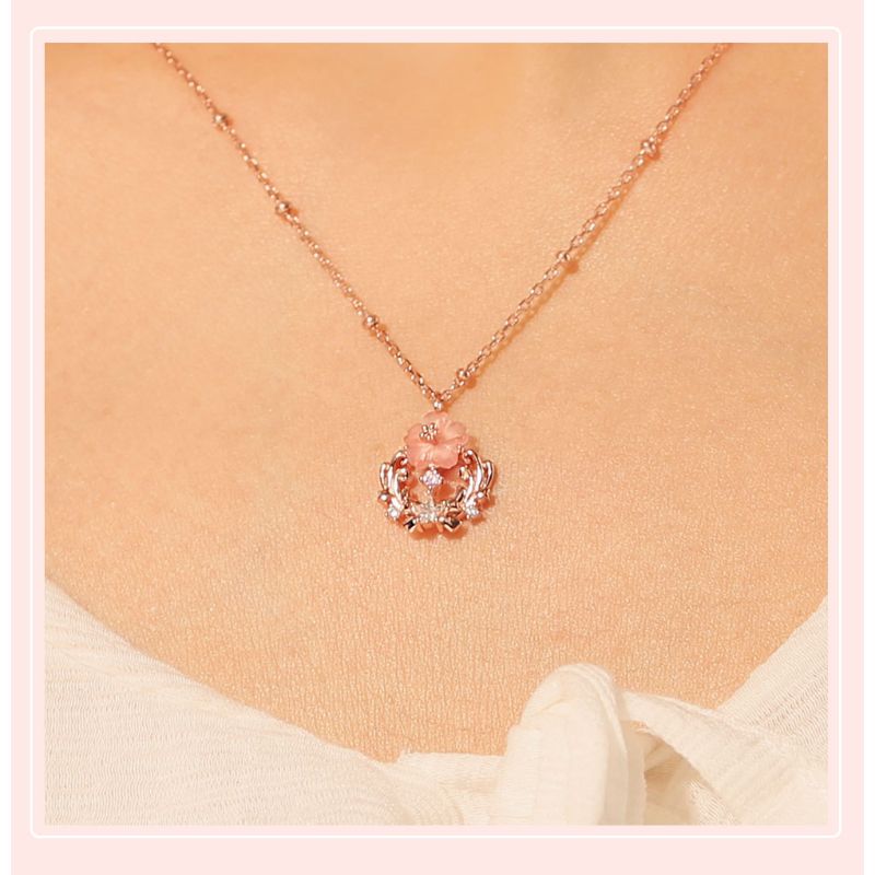 OST x Cardcaptor Sakura - Pink Cherry Blossom Starlight Silver Necklace