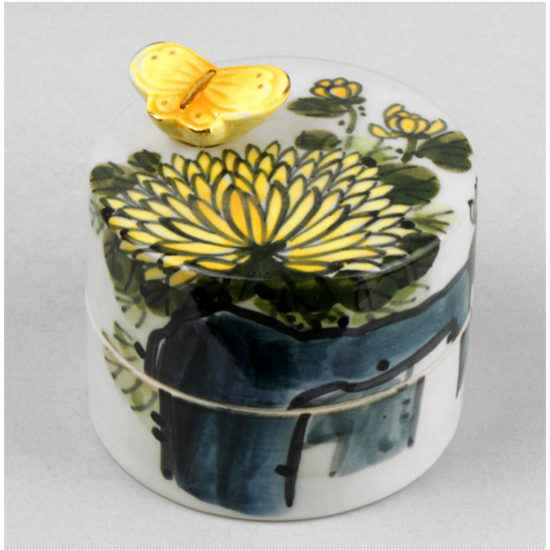 HK Studio - Hand Painted Yellow Chrysanthemum Musical Jewelry Box