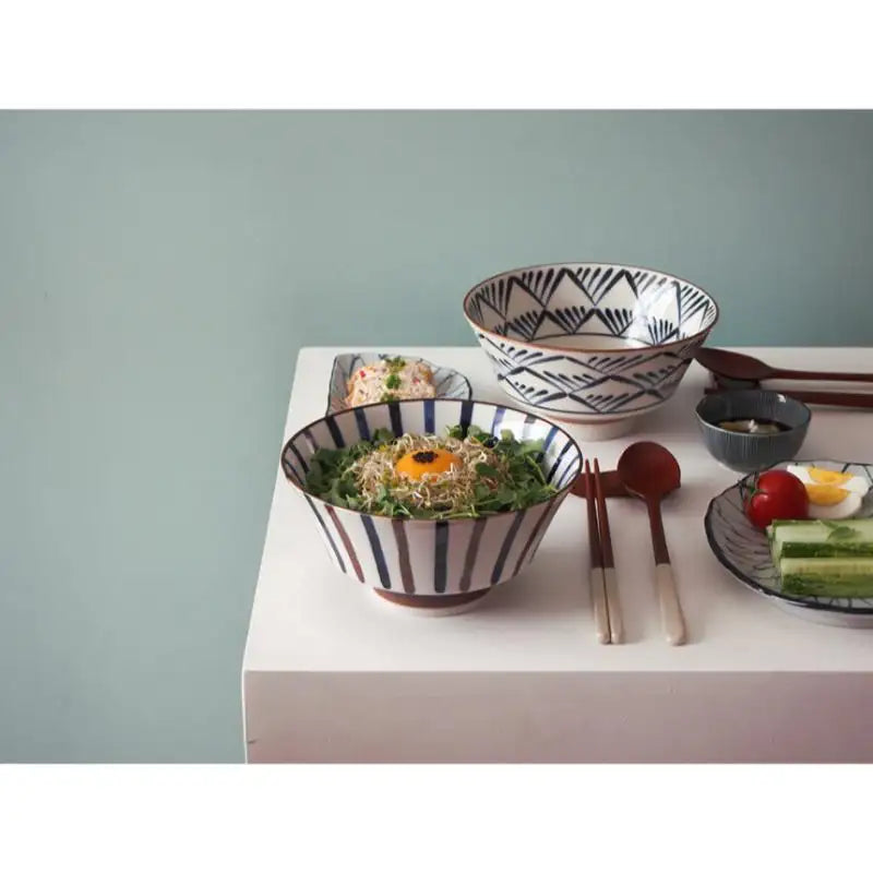 Bymino - Late Night Restaurant Vintage Two-tone Line Noodle Bowl 18cm - Bymino - Kitchenware - Harumio