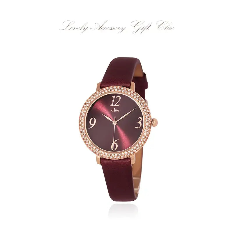 CLUE - Glory Chic Burgundy Leather Watch - CLUE - Watches - Harumio