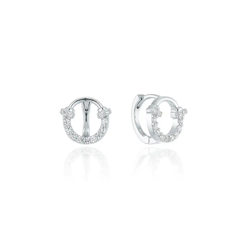 OST - Lucky Rock Horseshoe Full Stone Silver One-touch Earring - OST - Jewelry - Harumio