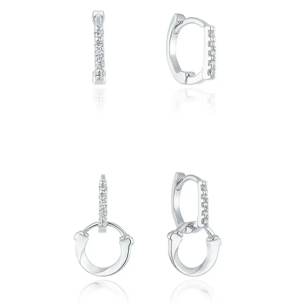 OST - Lucky Lock Two Way Horseshoe Stone Silver Earring - OST - Jewelry - Harumio