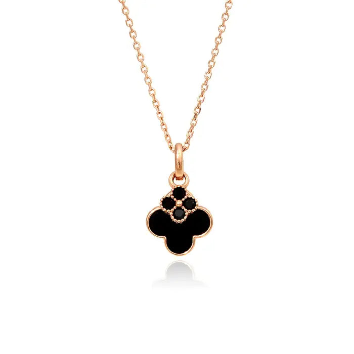 OST - Onyx Double Clover Rose Gold Necklace - OST - Jewelry - Harumio
