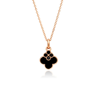 OST - Onyx Double Clover Rose Gold Necklace