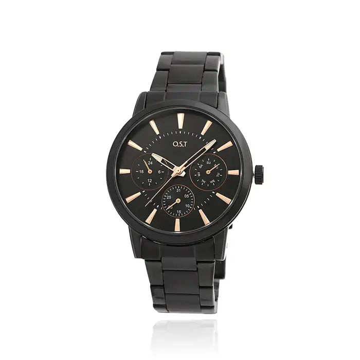 OST - All Black Gold Index Point Men's Metal Watch