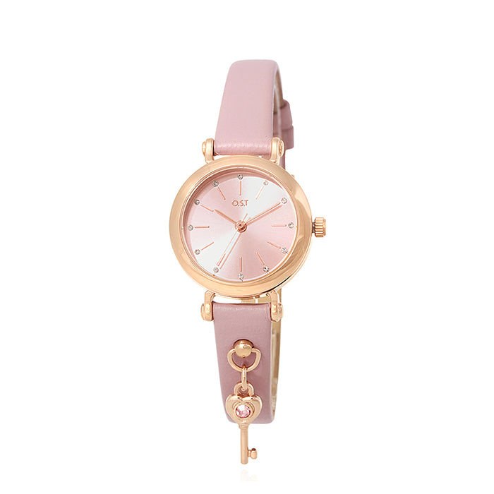 OST - Love Key Pink Leather Watch