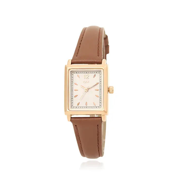 OST - Brown Women's Rectangular Leather Watch