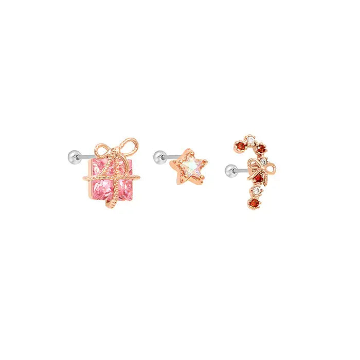 OST - Winter Gift Box Rose Gold Ear Pierce Set - OST - Jewelry - Harumio