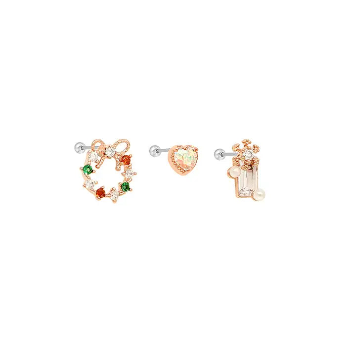 OST - Winter Wreath Decoration Rose Gold Ear Pierce Set - OST - Jewelry - Harumio