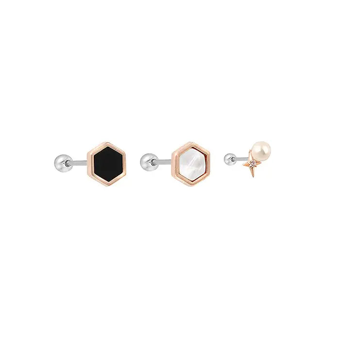 OST - Trendy Shape Rose Gold Ear Pierce Set - OST - Jewelry - Harumio