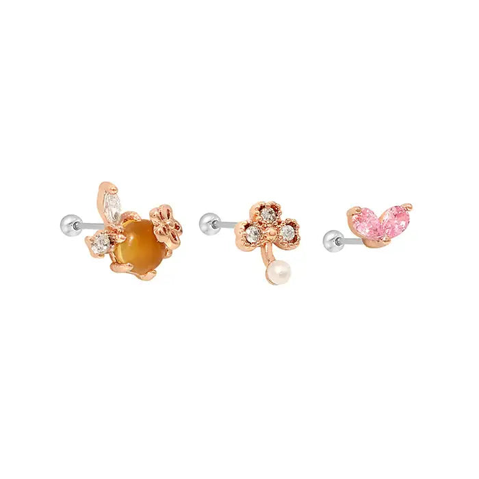 OST - Flower Rose Gold Ear Pierce Set - OST - Jewelry - Harumio