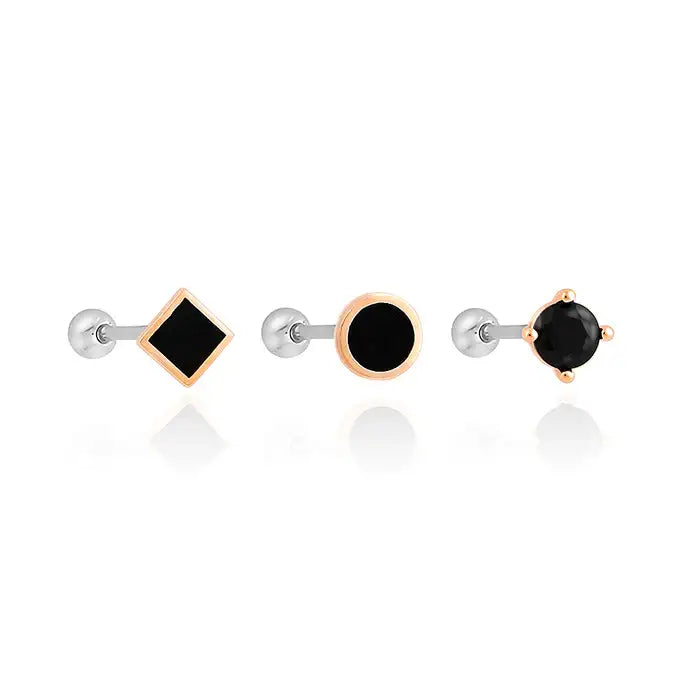 OST - Elegant Black Ear Piercing Set - OST - Jewelry - Harumio
