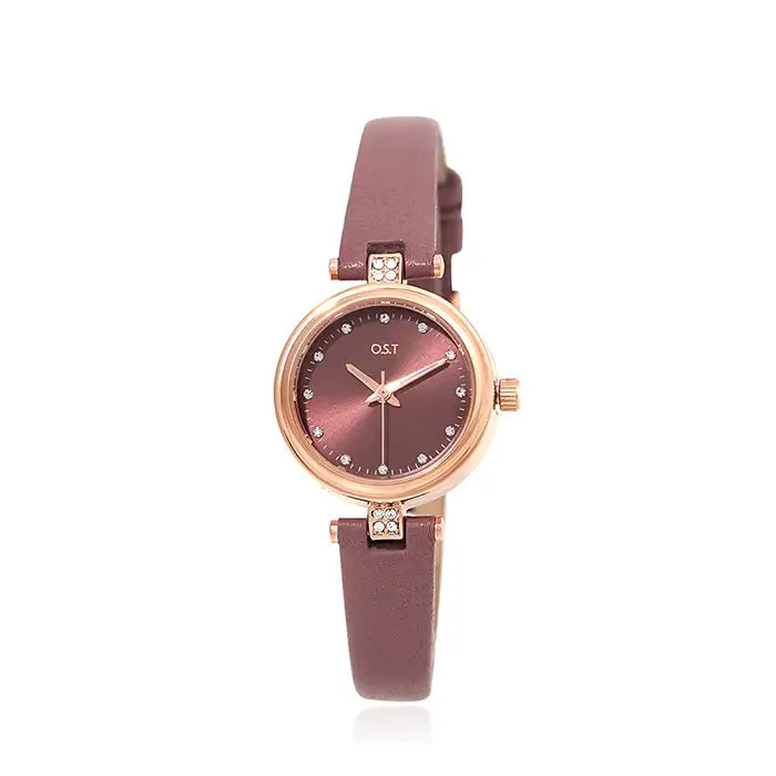 OST - Women Striking Maroon Leather Watch - OST - Watch - Harumio