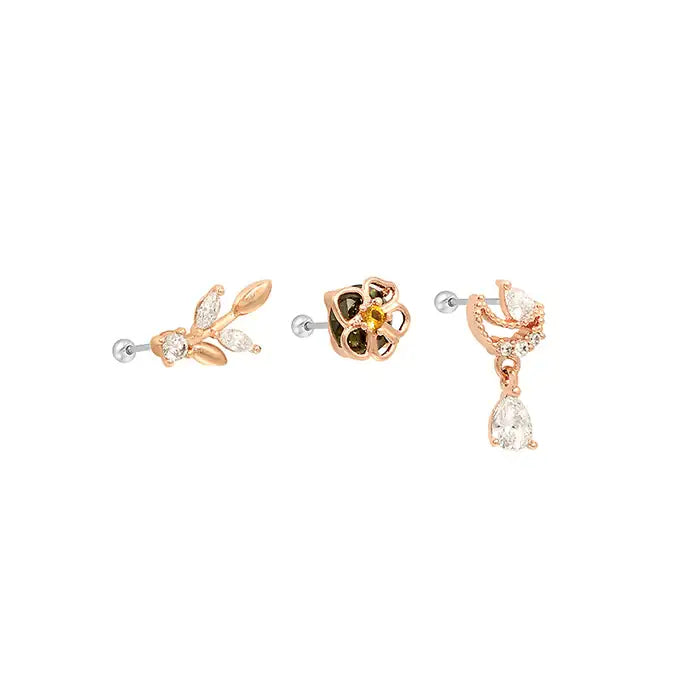 OST - Crescent Moon Flower Ear Piercing Set - OST - Jewelry - Harumio
