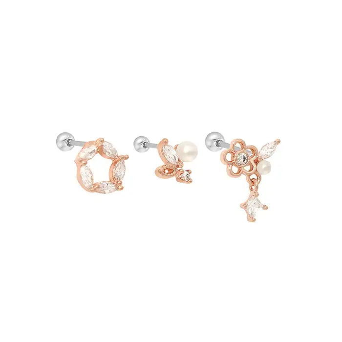 OST - Dazzling Circular & Flower Ear Piercing Set - OST - Jewelry - Harumio