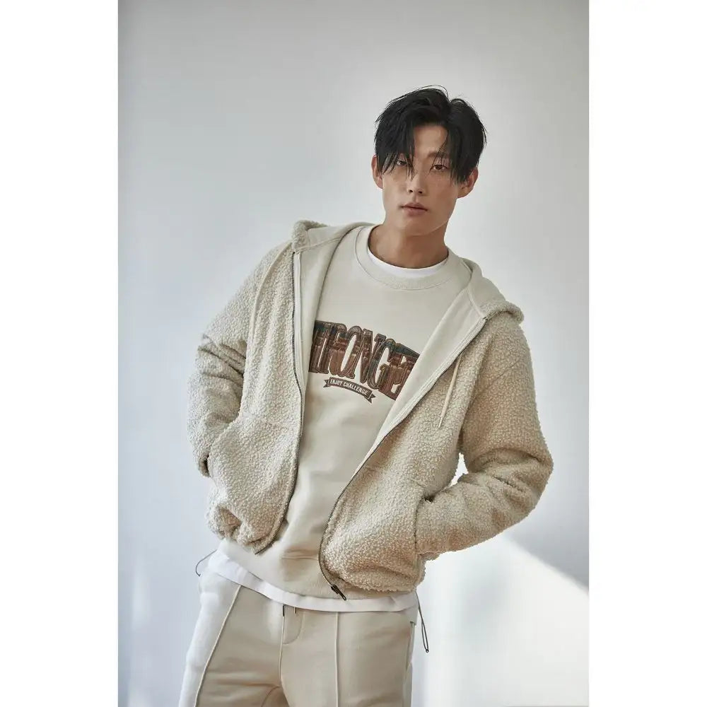 DRX - Slogan Fleece Hood Zip-Up - DRX - Clothing - Harumio