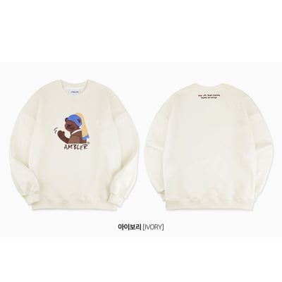 Ambler - Bear With Pearl Earring Overfit Hoodie Sweatshirt