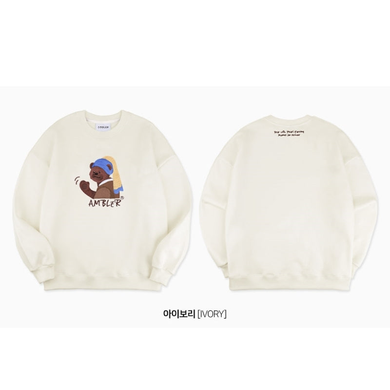 Ambler - Bear With Pearl Earring Overfit Hoodie Sweatshirt