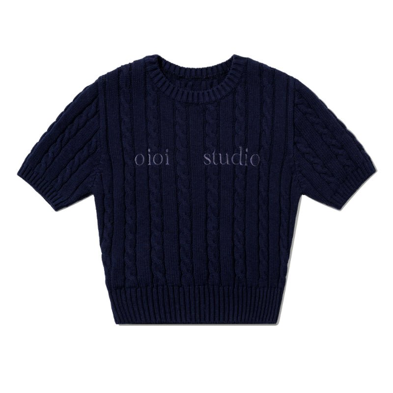 O!Oi x NewJeans - Layered Logo Half Cable Knit