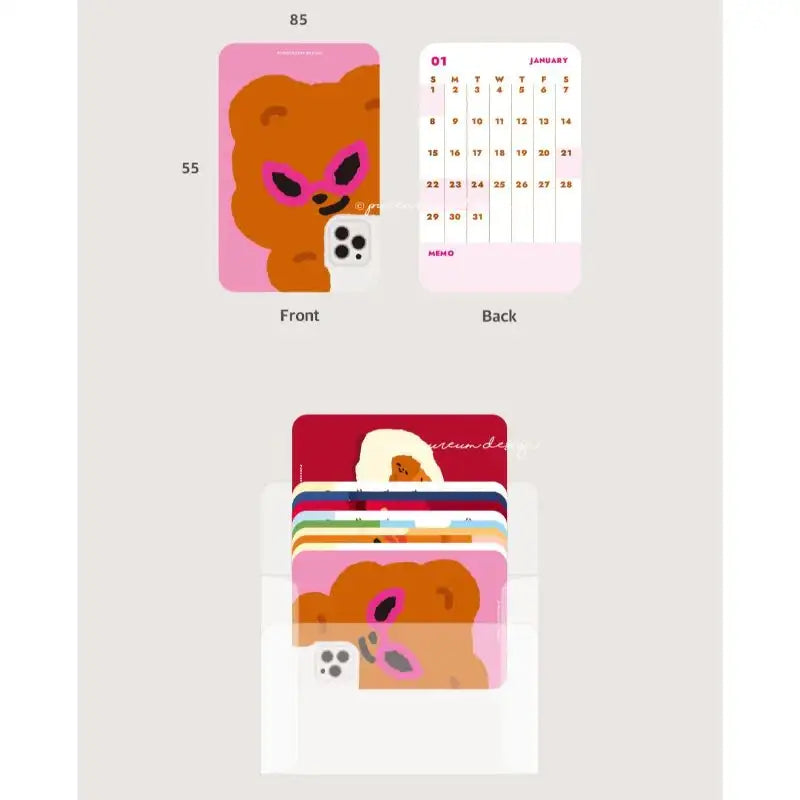 Pureureumdesign x 10x10 - 2023 Cupid Bear Mini Card Calendar - Pureureumdesign - Calendars - Harumio