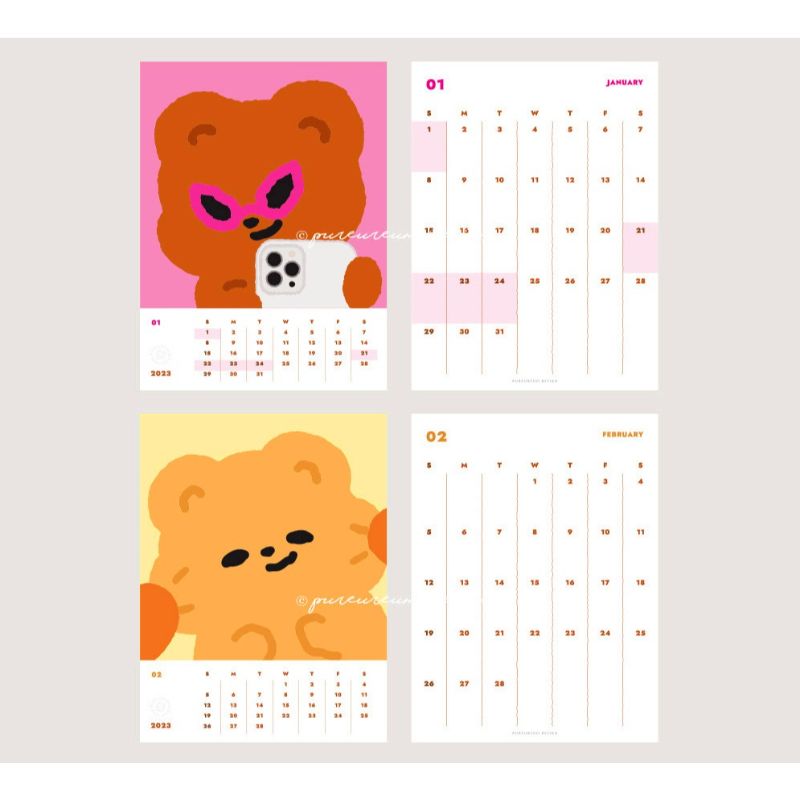 Pureureumdesign x 10x10 - 2023 Cupid Bear Desk Calendar
