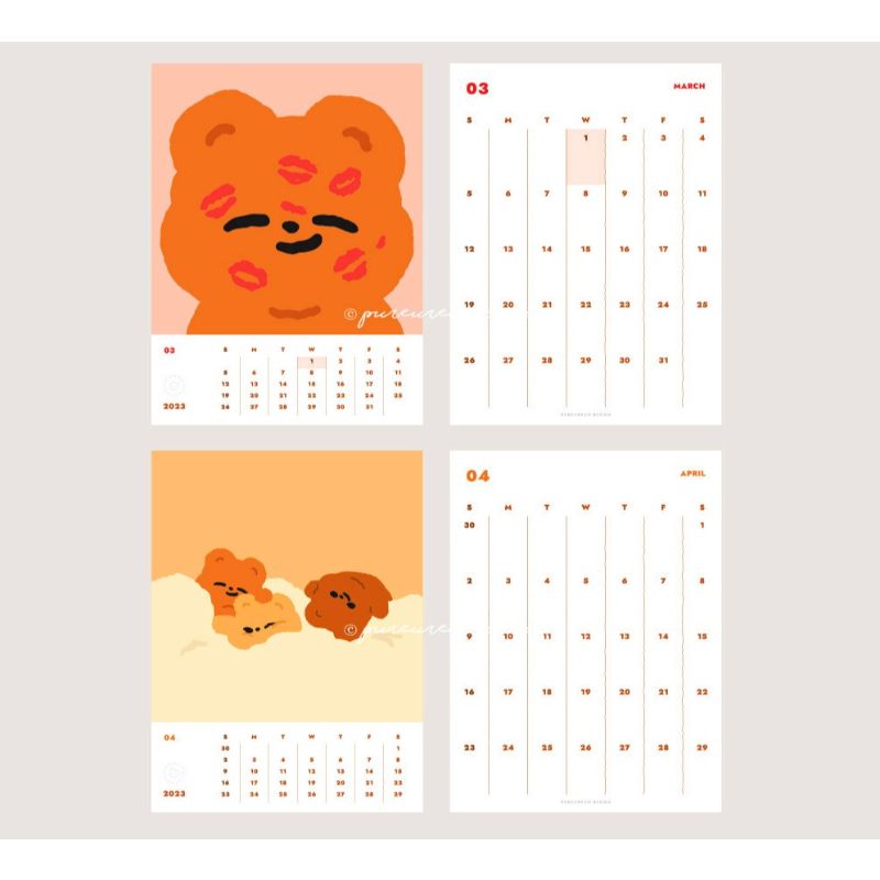 Pureureumdesign x 10x10 - 2023 Cupid Bear Desk Calendar