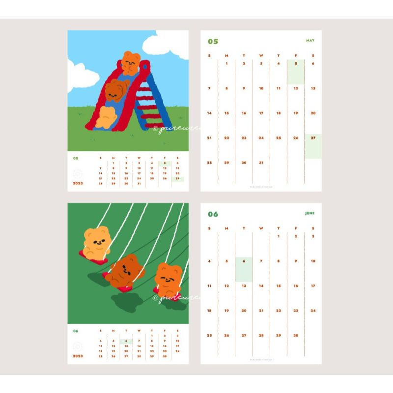 Pureureumdesign x 10x10 - 2023 Cupid Bear Desk Calendar